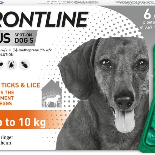 FRONTLINE Plus Flea & Tick Treatment for Small Dogs (2–10kg) – 6 Pipettes | Kills Fleas, Ticks & Eggs | 6-Month Protection | Vet-Strength Formula, Easy Monthly Application