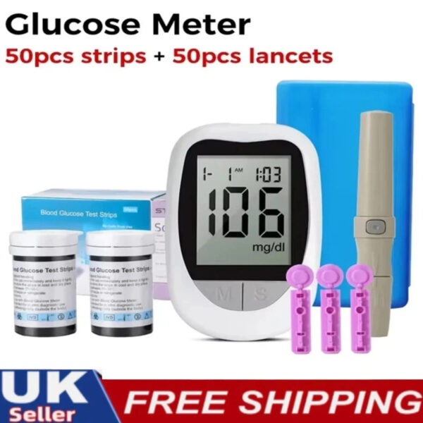 Blood Glucose Sugar Monitor Diabetes Testing Kit +50 Test Strips +50 Lancets